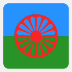 Pegatina Cuadrada Bandera gitana oficial romaní