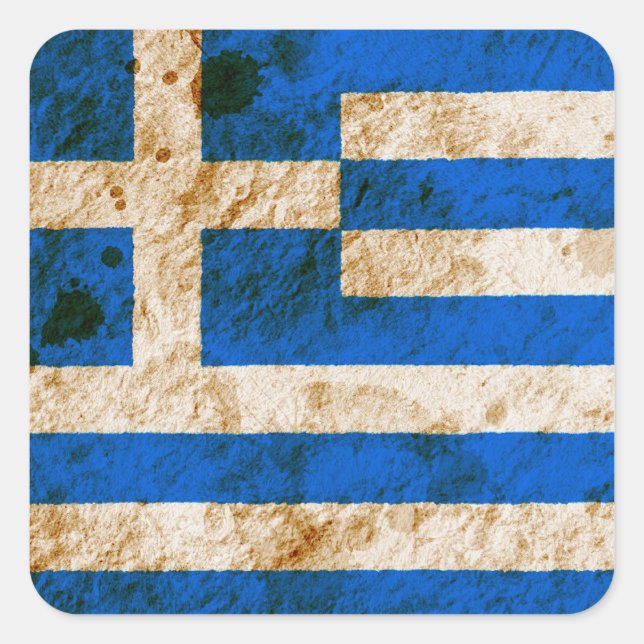 Pegatina Cuadrada Bandera griega irregular (Anverso)