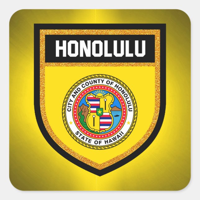 Pegatina Cuadrada Bandera Honolulu (Anverso)
