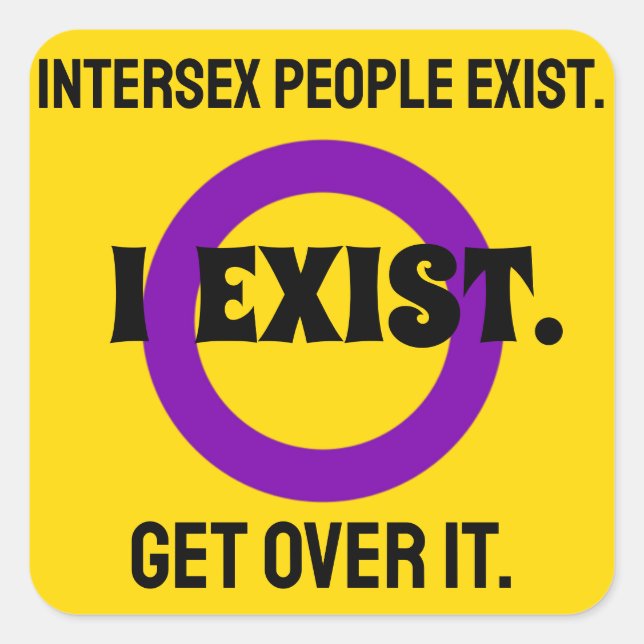 Pegatina Cuadrada Bandera intersexual Mensaje sorprendente amarillo  (Anverso)