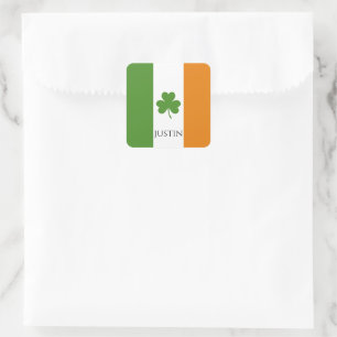 Pegatina Cuadrada Bandera irlandesa de San Patricio con Shamrock   P