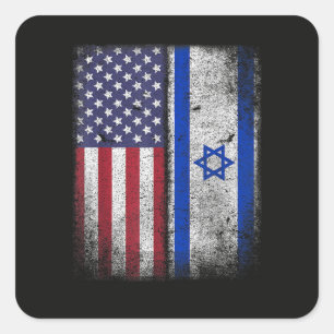 Pegatina Cuadrada Bandera israeloamericana Israel EEUU Raíces Améric