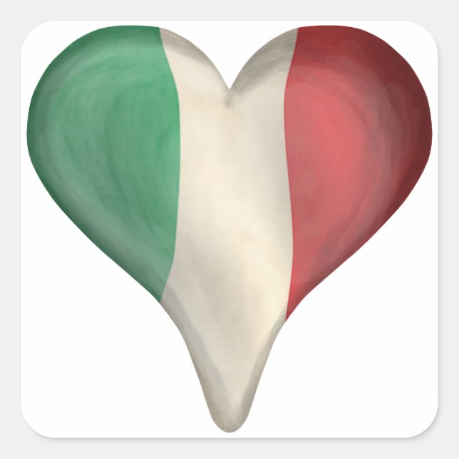 Pegatina Cuadrada Bandera Italiana En El Corazón (Anverso)