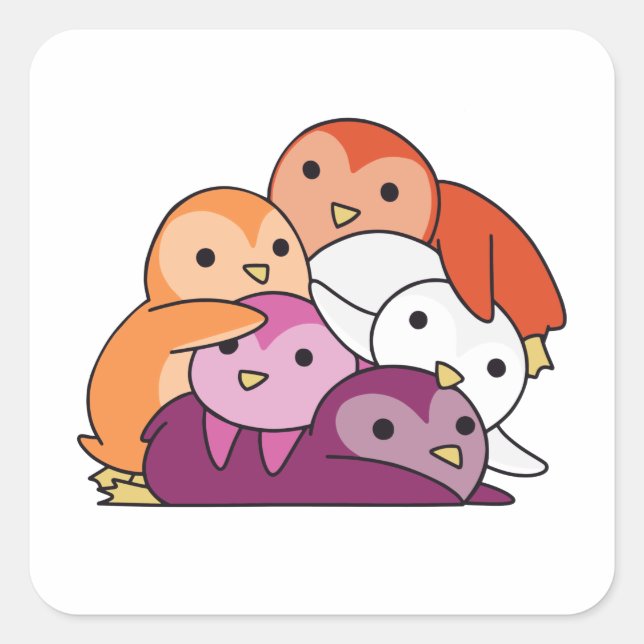 Pegatina Cuadrada Bandera Lesbiana Orgullo Lgbtq Cute Pingüino (Anverso)