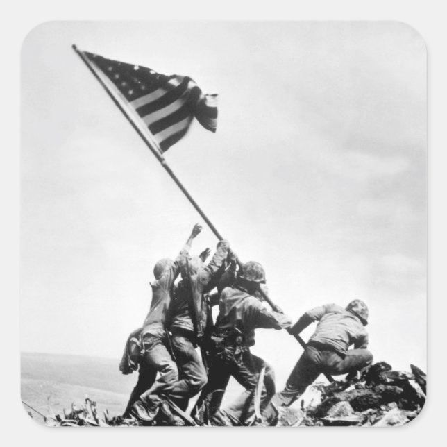 Pegatina Cuadrada Bandera levantándose en la imagen de Iwo Jima_War (Anverso)