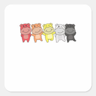 Pegatina Cuadrada Bandera Lithsexual Orgullo Lgbtq Cute Hippo