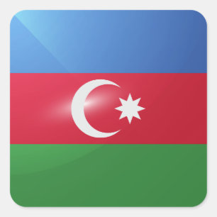 Pegatina Cuadrada Bandera lustrosa cuadrada de Azerbaiyán