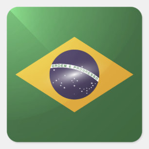 Pegatina Cuadrada Bandera lustrosa cuadrada de Brasil