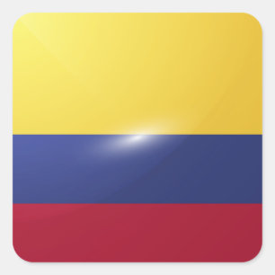 Pegatina Cuadrada Bandera lustrosa cuadrada de Colombia