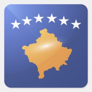Pegatina Cuadrada Bandera lustrosa cuadrada de Kosovo