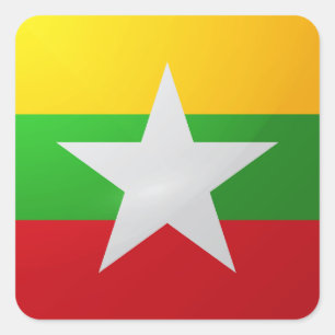Pegatina Cuadrada Bandera lustrosa cuadrada de Myanmar