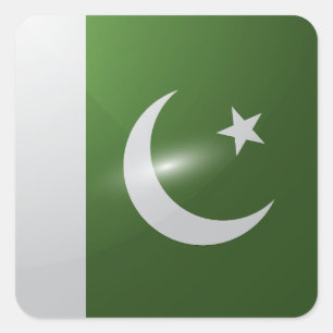 Pegatina Cuadrada Bandera lustrosa cuadrada de Pakistán