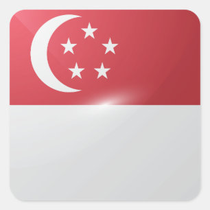 Pegatina Cuadrada Bandera lustrosa cuadrada de Singapur