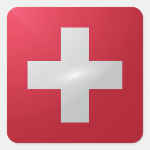 Pegatina Cuadrada Bandera lustrosa cuadrada de Suiza