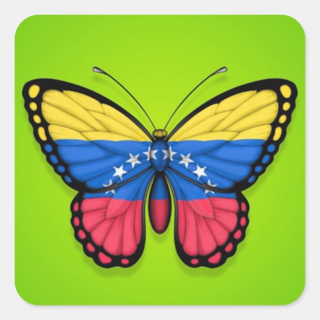 Pegatina Cuadrada Bandera mariposa venezolana en verde (Anverso)