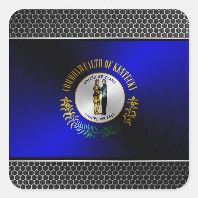 Pegatina Cuadrada Bandera metalizado cepillada de Kentucky (Anverso)