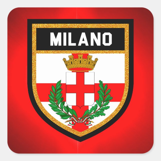 Pegatina Cuadrada Bandera Milán (Anverso)