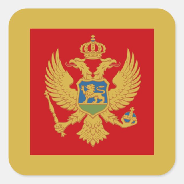 Pegatina Cuadrada Bandera montenegrina y escudo de armas, Montenegro (Anverso)