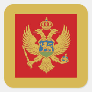 Pegatina Cuadrada Bandera montenegrina y escudo de armas, Montenegro