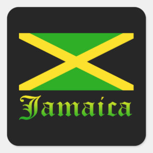 Pegatina Cuadrada Bandera, negro, verde y amarillo de Jamaica