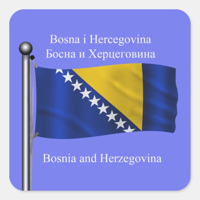 Pegatina Cuadrada Bandera ondeadora de Bosnia y Herzegovina (Anverso)