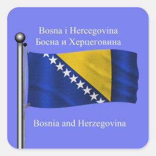 Pegatina Cuadrada Bandera ondeadora de Bosnia y Herzegovina