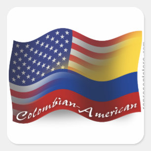 Pegatina Cuadrada Bandera ondulada colombiana-americana