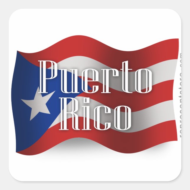 Pegatina Cuadrada Bandera ondulada de Puerto Rico (Anverso)