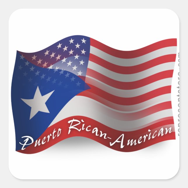 Pegatina Cuadrada Bandera ondulada puertorriqueña-americana (Anverso)