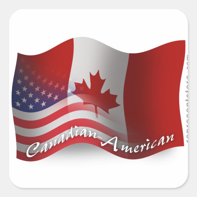 Pegatina Cuadrada Bandera ondulante canadiense-americana (Anverso)