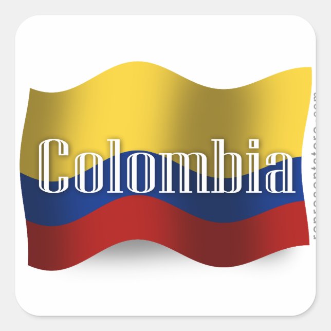 Pegatina Cuadrada Bandera ondulante de Colombia (Anverso)