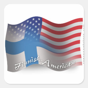Pegatina Cuadrada Bandera ondulante finlandesa-americana
