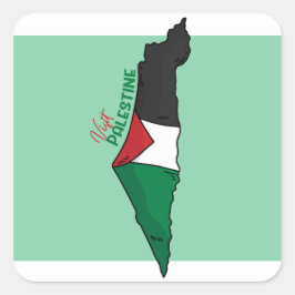 Pegatina Cuadrada Bandera palestina dentro de su mapa, Visita Palest