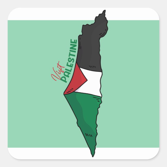Pegatina Cuadrada Bandera palestina dentro de su mapa, Visita Palest (Anverso)