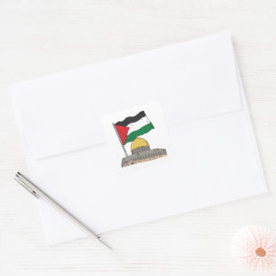 Pegatina Cuadrada Bandera palestina sobre la Cúpula de la Mezquita d