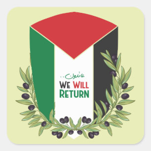 Pegatina Cuadrada Bandera palestina y ramas de olivo