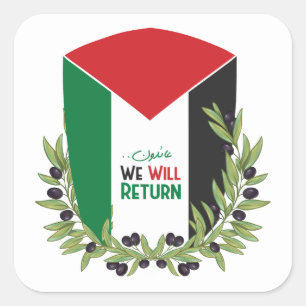 Pegatina Cuadrada Bandera palestina y ramas de olivo