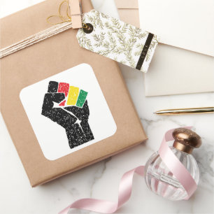 Pegatina Cuadrada Bandera panafricana Puño, historia negra afroameri