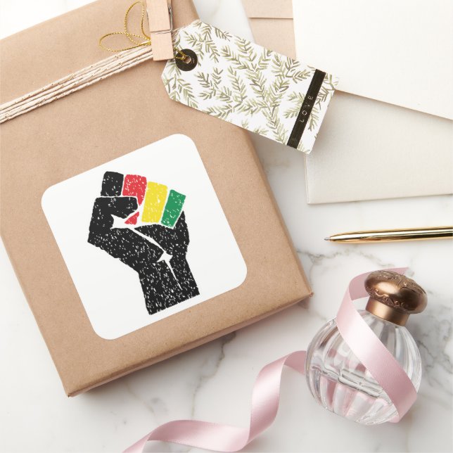 Pegatina Cuadrada Bandera panafricana Puño, historia negra afroameri (Regalar)