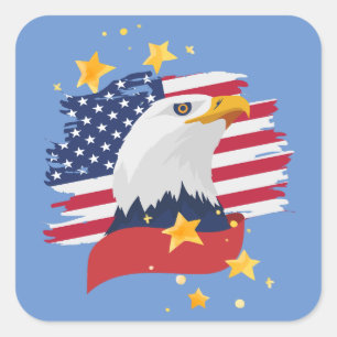 Pegatina Cuadrada Bandera Patriótica de Águila de EE. UU. Estrellas
