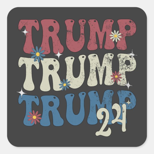 Pegatina Cuadrada Bandera Patriótica Norteamericana Trump 2024 4 De  (Anverso)