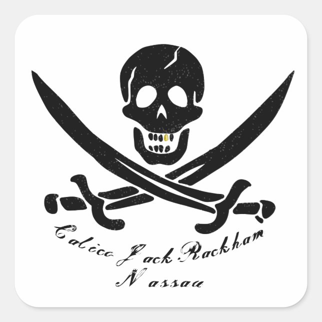 Pegatina Cuadrada Bandera pirata Calico Jack Nassau Jolly Roger (Anverso)