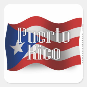 Pegatina Cuadrada Bandera que agita de Puerto Rico