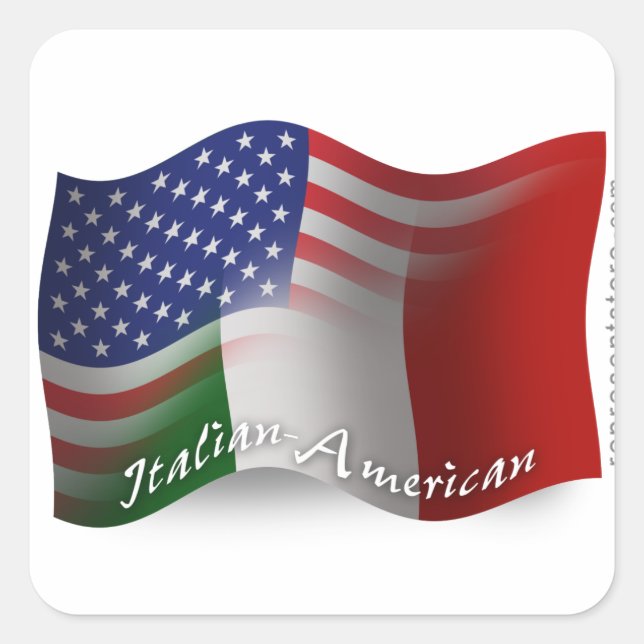 Pegatina Cuadrada Bandera que agita Italiano-Americana (Anverso)