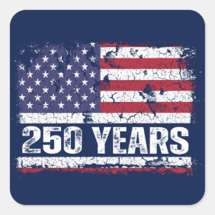 Pegatina Cuadrada Bandera Retro América 250 Años Aniversario 250
