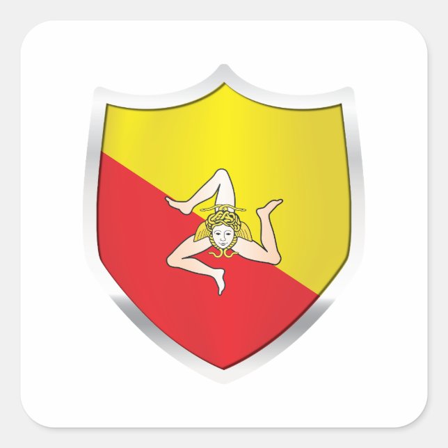 Pegatina Cuadrada Bandera Sicilia Silver Shield (Anverso)