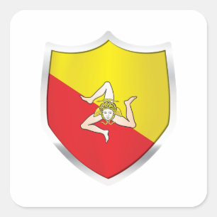 Pegatina Cuadrada Bandera Sicilia Silver Shield