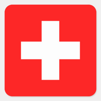 Pegatina Cuadrada Bandera suiza que amo a Suiza roja y blanca