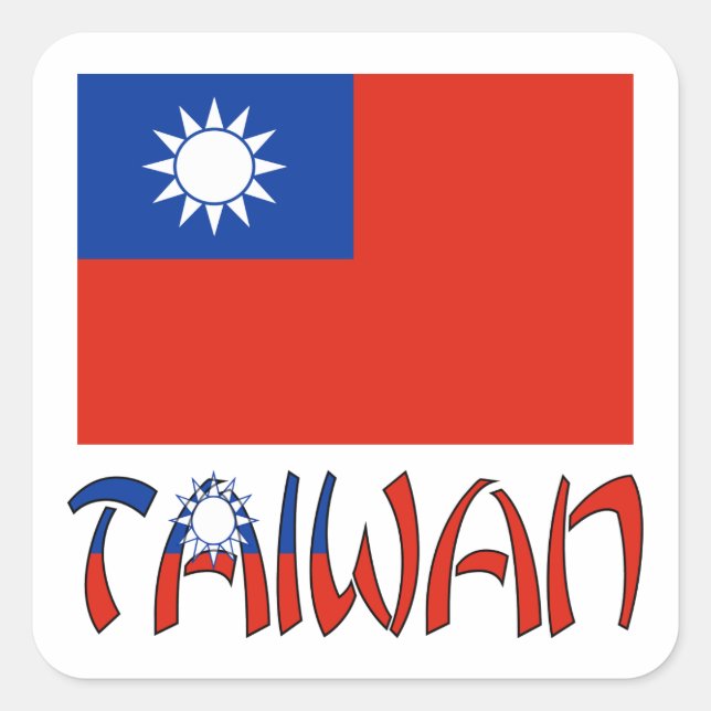 Pegatina Cuadrada Bandera taiwanesa y Taiwán (Anverso)