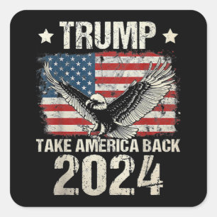 Pegatina Cuadrada bandera Trump 2024 recuperar América hombres mujer